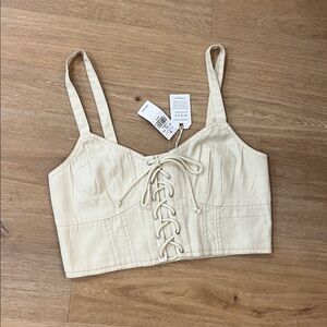 American Eagle Outfitters Beige Lace-Up Top
